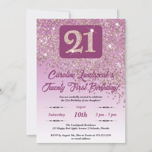 Invitation Falling Rose Gold Parties scintillant 21e fête d'a (Devant)