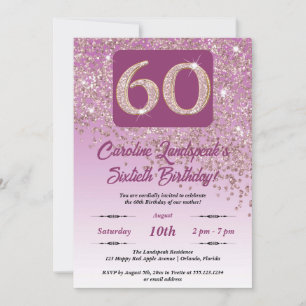 Invitation Falling Rose Gold Parties scintillant 60th Birthda