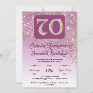 Invitation Falling Rose Gold Parties scintillant 70th Birthda