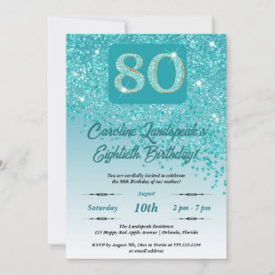 Invitation Falling Turquoise Blue Parties scintillant 80th Bi