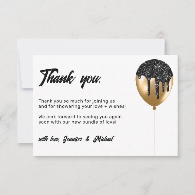 Invitation Fameux Baby Balloon Party Glitz Glamor Merci (Devant)