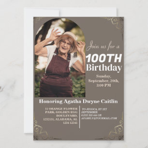 Invitation Famille 100e fête d'anniversaire simple photo