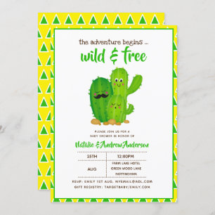 Invitation Famille Cactus sauvage et libre Moderne Jaune Vert