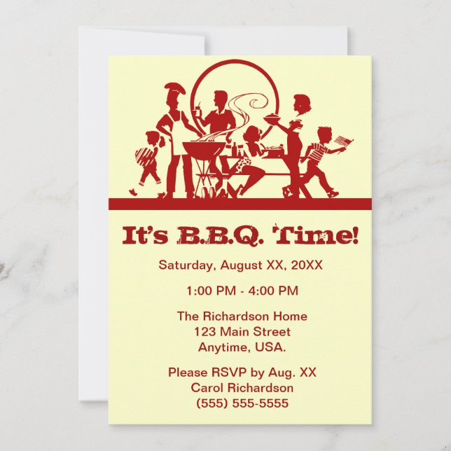 Invitation Famille de barbecue de cuisinier à un rouge et à (Devant)