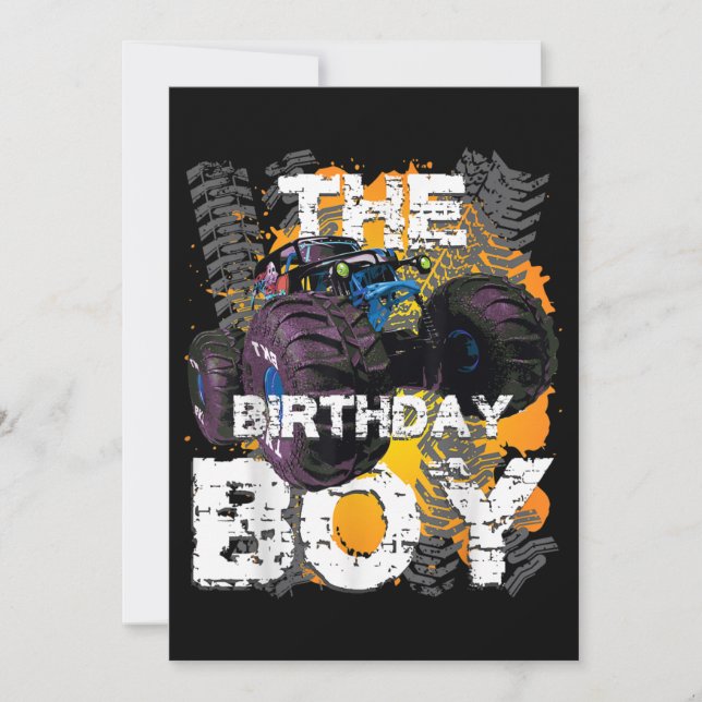 Invitation Famille de jumelage de camions Monster Boy Birthda (Devant)