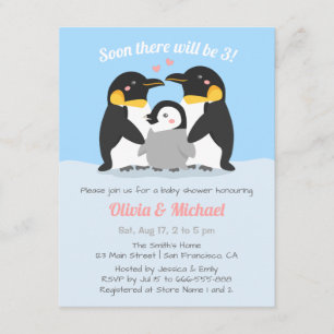 Invitation Famille de manchots d'hiver de trois Baby Shower