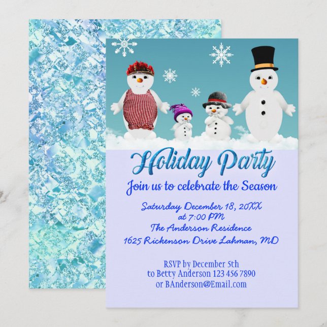 Invitation Famille de neiges de fête de vacances personnalisa (Devant / Derrière)
