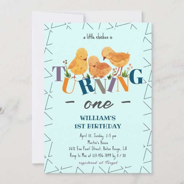 Invitation Famille de poulet mignonne moderne garçon 1er anni (Devant)