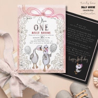 Famille d'oies soyeux rose & bow 1er anniversaire