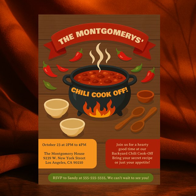 Invitation Famille Jardin Chili Cook Off Potluck Fall Party (Family Backyard Chili Cook Off Potluck Fall Party Invitation)