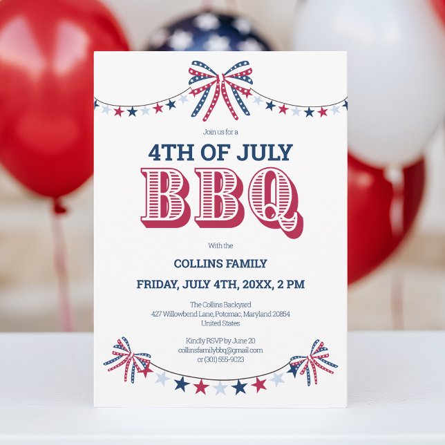 Invitation Famille moderne Réunion BBQ 4 juillet Fête d'été (Modern Family Reunion BBQ 4th of July Summer Party Invitation)