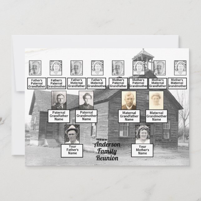 Invitation Famille Retrouvailles Family Tree Old Wooden Churc (Devant)
