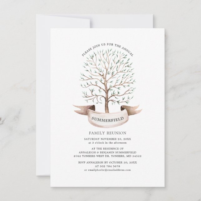 Invitation Famille Réunion Généalogie Arbre Aquarelle Moderne (Devant)