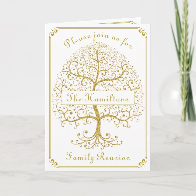 Invitation Famille Reunion Gold Tree élégant luxe moderne (Devant)
