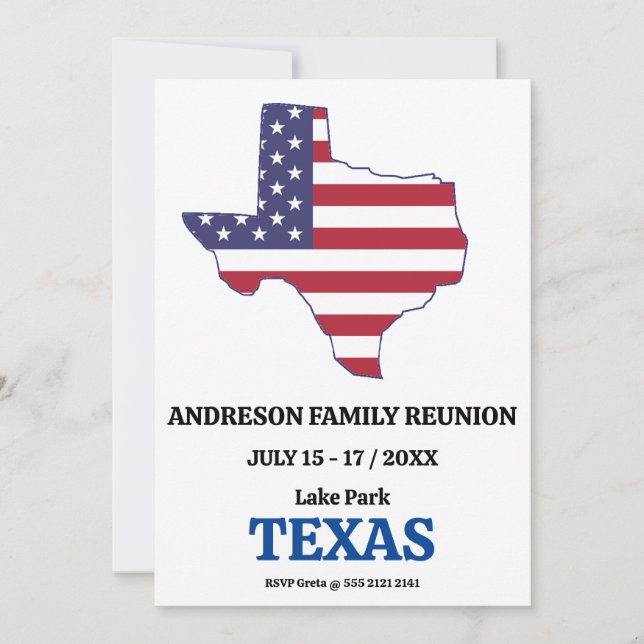Invitation Famille Réunion 🎉 Texas State Map USA Drapeau (Devant)