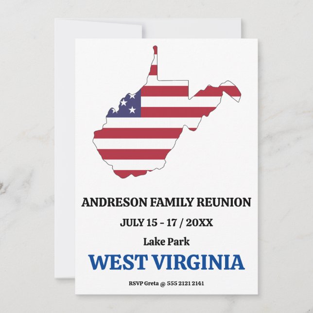 Invitation Famille Réunion 🎉 WEST VIRGINIA State Map USA Dra (Devant)
