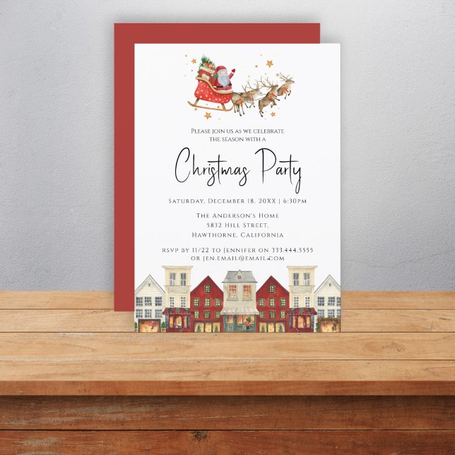 Invitation Famille traditionnelle rouge festive père Noël noë (Créateur téléchargé)