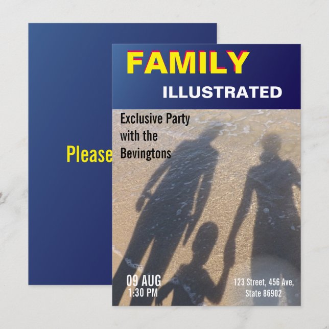 Invitation Family Beach Party Fake News Faux Magazine Couvert (Devant / Derrière)