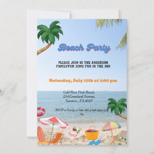 Invitation Family Beach party, fête d'été à la plage