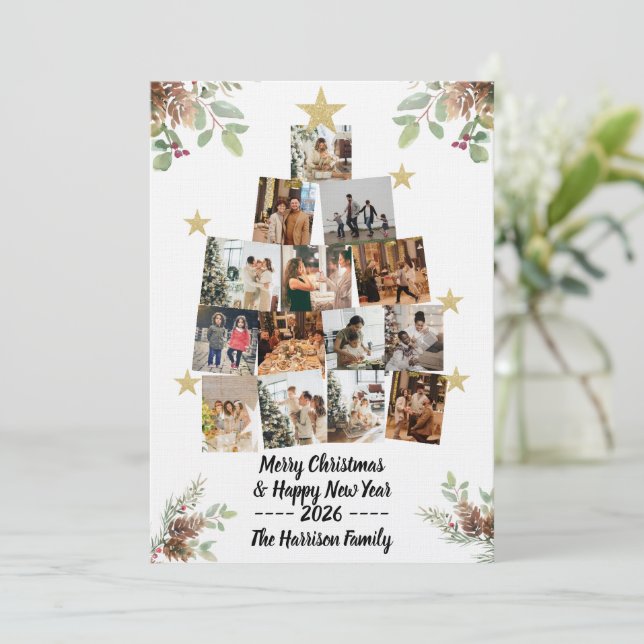 Invitation Family Christmas Tree Photo Card Collage (Debout devant)
