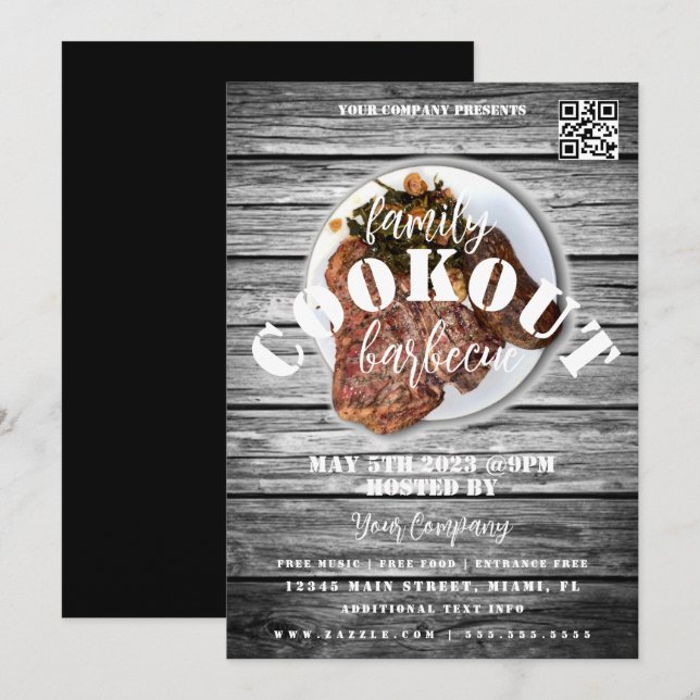 Invitation Family Cookout Barbecue Steak Event Party Flyer (Devant / Derrière)