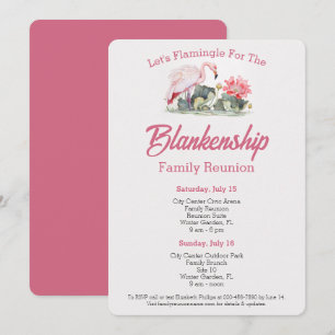 Invitation Family Reunion Flamant rose Art Two Day Event Cust