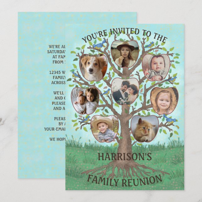 Invitation Family Reunion Tree 8 Photo Collage Custom Party (Devant / Derrière)