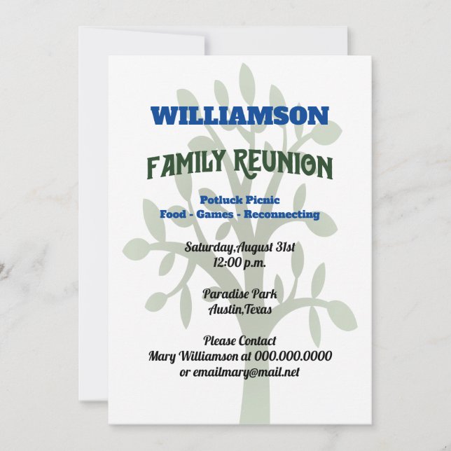 Invitation Family Tree Reunion Rassembler un événement de piq (Devant)
