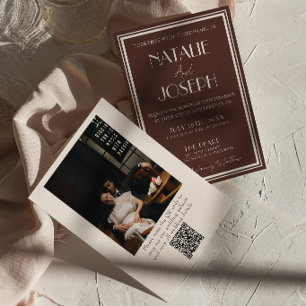 Invitation Fancy Black Cream Old Money Code QR Photo Mariage