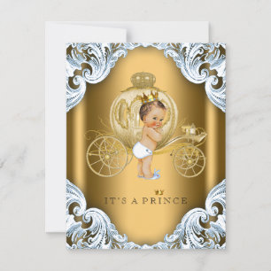 Invitation Fancy Blue et Gold Carriage Baby shower Prince