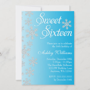 Invitation Fancy Blue Snowflakes Winter Wonderland Sweet 16