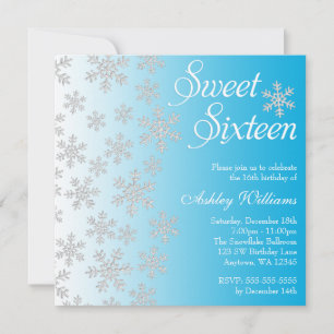 Invitation Fancy Blue Snowflakes Winter Wonderland Sweet 16