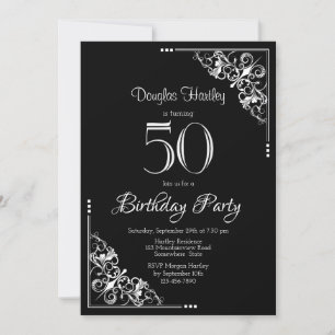 Invitation Fancy Bordure noir blanc 50e anniversaire