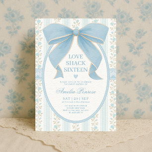 Invitation Fancy Coquette Sweet 16 Blue Bow Anniversaire