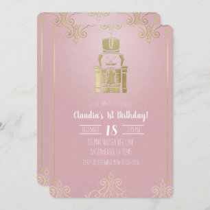 Invitation Fancy Elegant Pink & Gold Nutcracker 1er anniversa