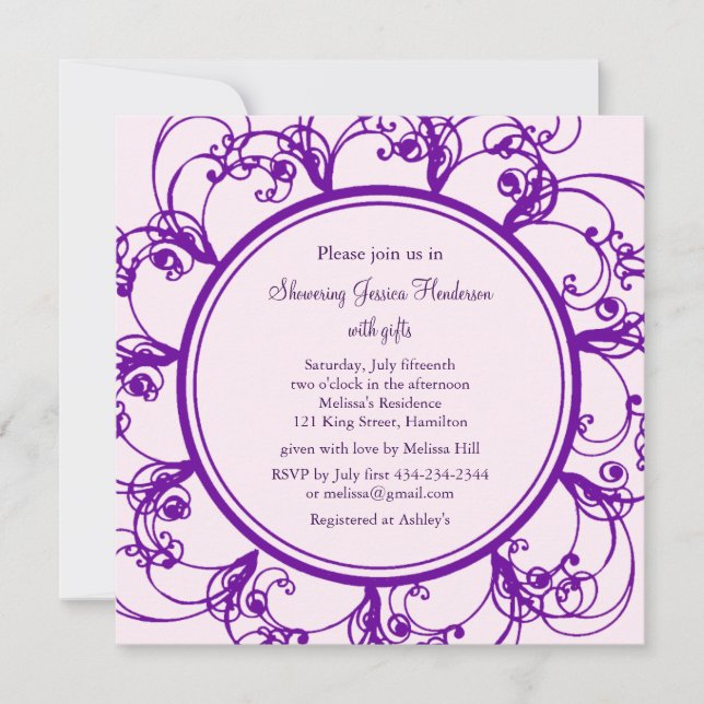 Invitation Fancy Floral Bridal Shower (violet) (Devant)