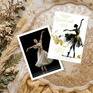 Invitation Fancy Gold Black Watercolor Ballet Graduate TMF26