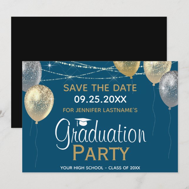Invitation Fancy Graduation Party Enregistrer la date Invitat (Devant / Derrière)