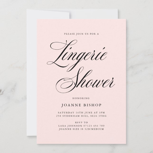 Invitation Fancy Lingerie Fête des mariées Blush & Black (Devant)