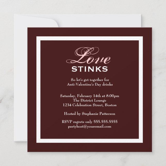 Invitation Fancy Love Stinks Anti-Valentines Day Party (Devant)