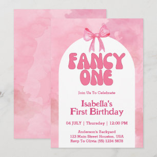 Invitation Fancy One Rose Bow Coquette Fille 1er anniversaire