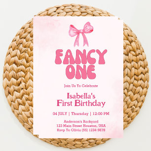 Invitation Fancy One Rose Bow Coquette Fille 1er anniversaire