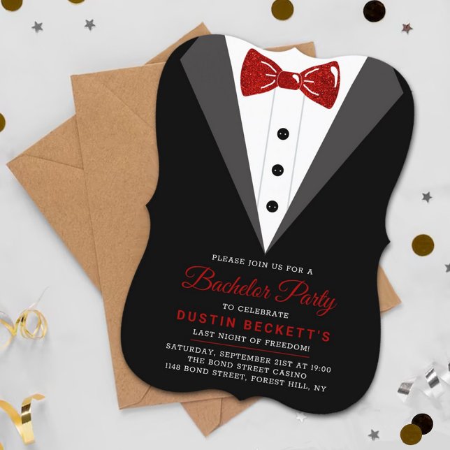 Invitation Fancy Parties scintillant rouge Tuxedo Bachelor Pa (Créateur téléchargé)