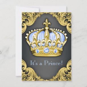 Invitation Fancy Prince Baby shower Bébé Bleu