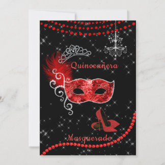 Invitation Fancy Quinceanera Masquerade rouge et argent