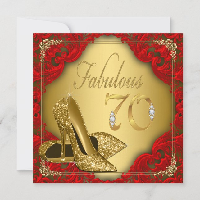 Invitation Fancy Red Gold High Heel Fabuleux 70e anniversaire (Devant)
