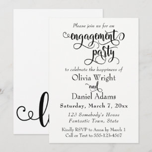 Invitation Fancy Script Lettres Black White Engagement Party