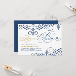 Invitation Fancy Scrolls Manger Boire & Fête Hanoukka Holiday
