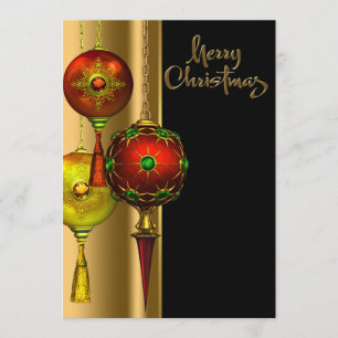 Invitation Fancy Tree Ornamiens Red Gold Christmas