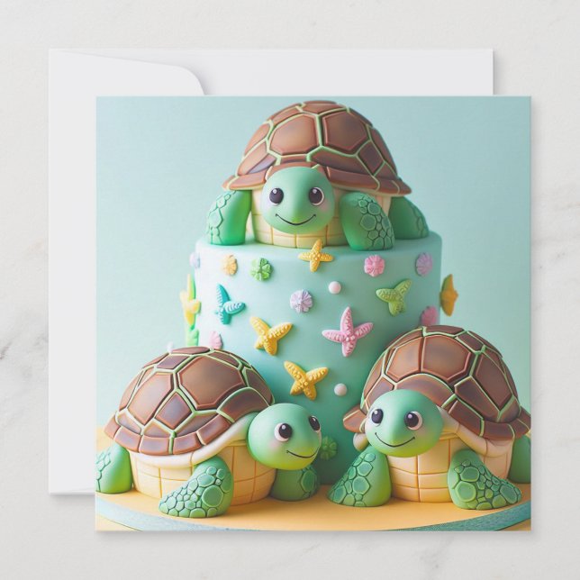 INVITATION FANCY TURTLE BANTHDAY CAKE (Devant)